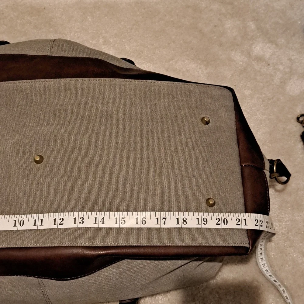 Rugged Canvas Duffel Bag Distressed Grey Brown Faux Leather Weekender Travel NEW